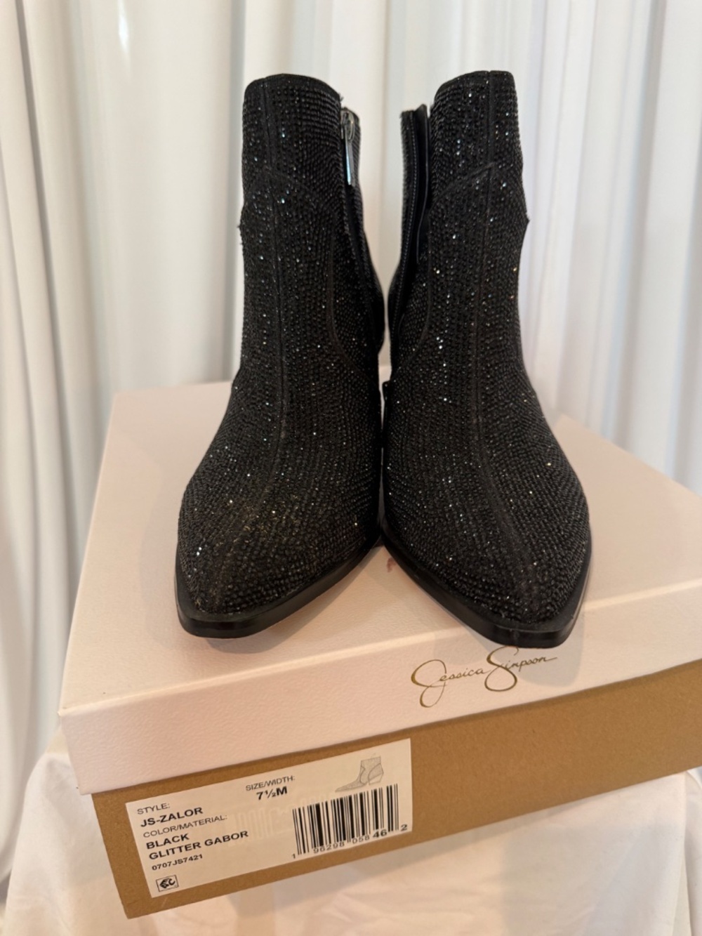 Jessica Simpson Zalor Black Rhinestone Glitter Western Booties 7.5M NIB - Picture 9 of 16